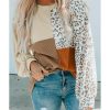 Azura Exchange Ribbed Khaki Leopard Patchwork Long Sleeve Top – S