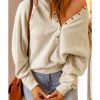 Azura Exchange Snap Button V-Neck Waffle Knit Top – L