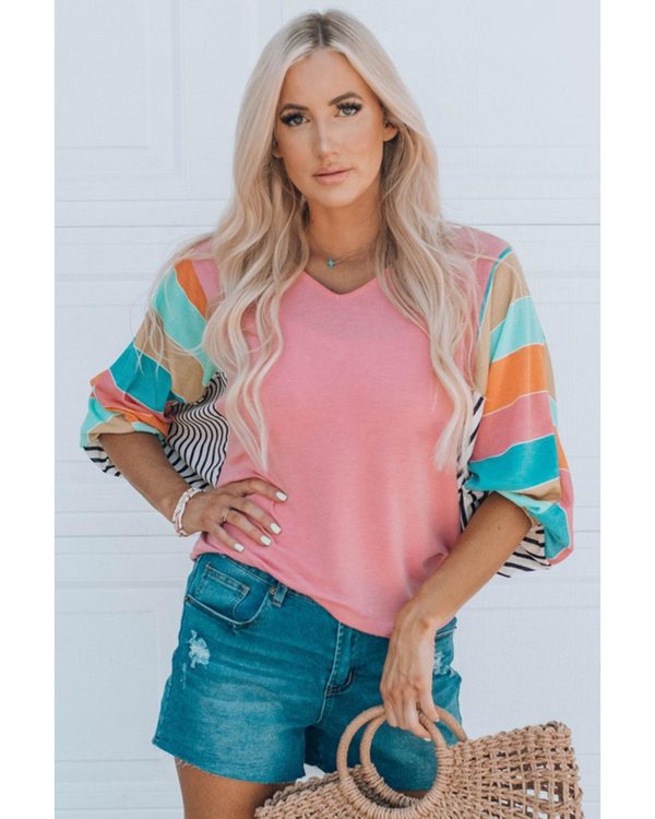 Azura Exchange Color Block Bubble Sleeve Top – 2XL