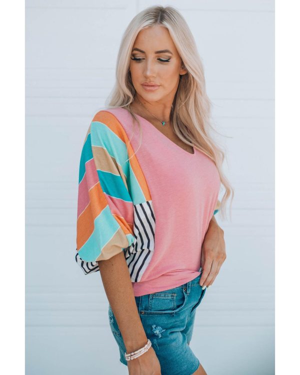 Azura Exchange Color Block Bubble Sleeve Top – 2XL