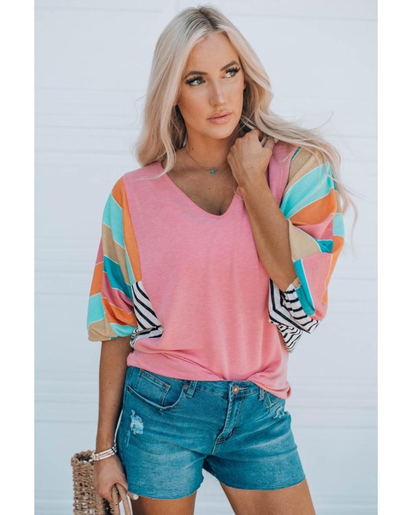 Azura Exchange Color Block Bubble Sleeve Top – 2XL