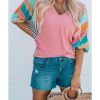 Azura Exchange Color Block Bubble Sleeve Top – 2XL