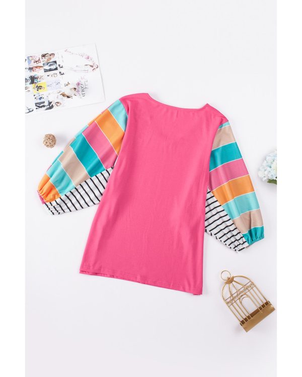 Azura Exchange Bubble Sleeve Stripe Color Block Top – M