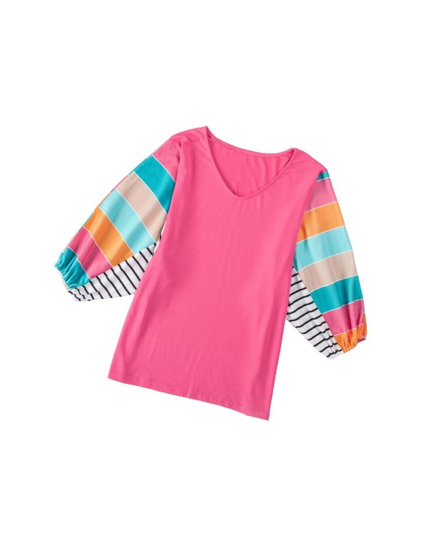 Azura Exchange Bubble Sleeve Stripe Color Block Top – M