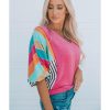 Azura Exchange Bubble Sleeve Stripe Color Block Top – M