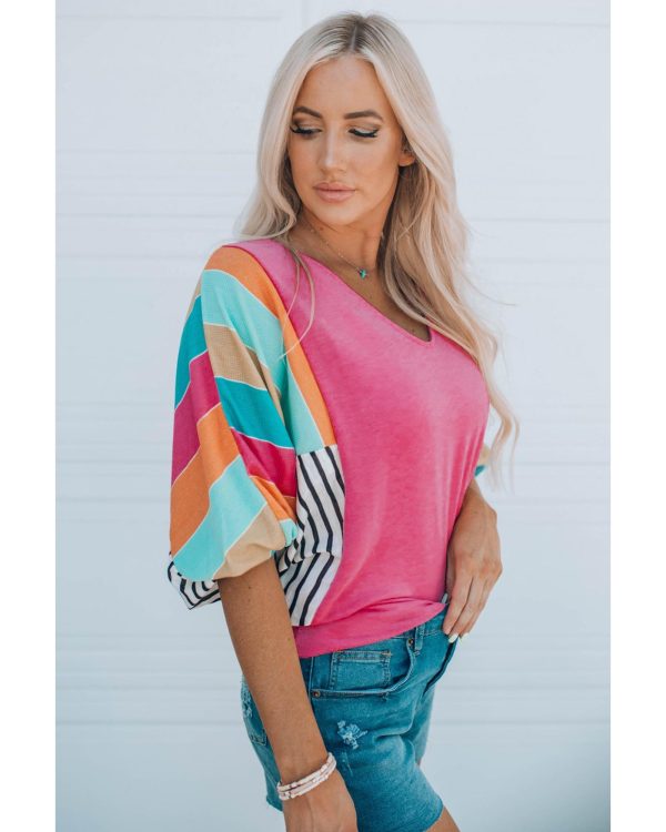 Azura Exchange Bubble Sleeve Stripe Color Block Top – M