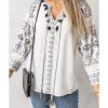 Azura Exchange Embroidered Split Neck Blouse – S