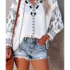 Azura Exchange Embroidered Split Neck Blouse – S