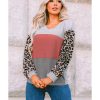 Azura Exchange Leopard Contrast Sleeve Colorblock Waffle Knit Top – M