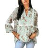 Azura Exchange Lace Crochet Trim Blouse with Floral Print – L