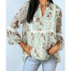 Azura Exchange Lace Crochet Trim Blouse with Floral Print – L