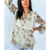 Azura Exchange Lace Crochet Trim Blouse with Floral Print – L