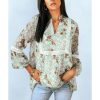 Azura Exchange Lace Crochet Trim Blouse with Floral Print – L