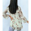 Azura Exchange Lace Crochet Trim Blouse with Floral Print – L