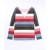 Azura Exchange Striped Mesh Splicing Round Neck Long Sleeve Top – L