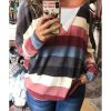 Azura Exchange Striped Mesh Splicing Round Neck Long Sleeve Top – L