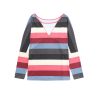 Azura Exchange Striped Mesh Splicing Round Neck Long Sleeve Top – L