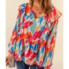 Azura Exchange Paint Print Ruffled Detail Loose Blouse – L