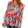 Azura Exchange Paint Print Ruffled Detail Loose Blouse – L