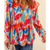 Azura Exchange Paint Print Ruffled Detail Loose Blouse – L