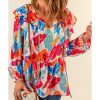 Azura Exchange Paint Print Ruffled Detail Loose Blouse – L