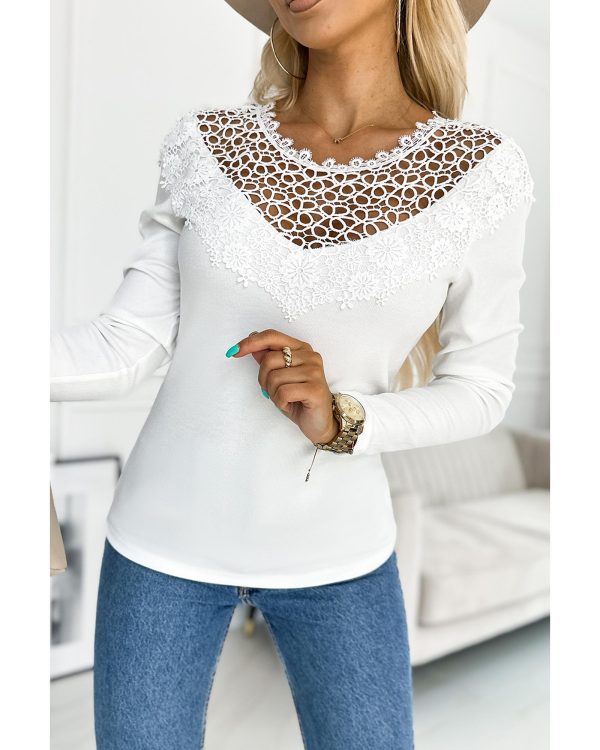 Azura Exchange Crochet Detail Long Sleeve Top – 2XL