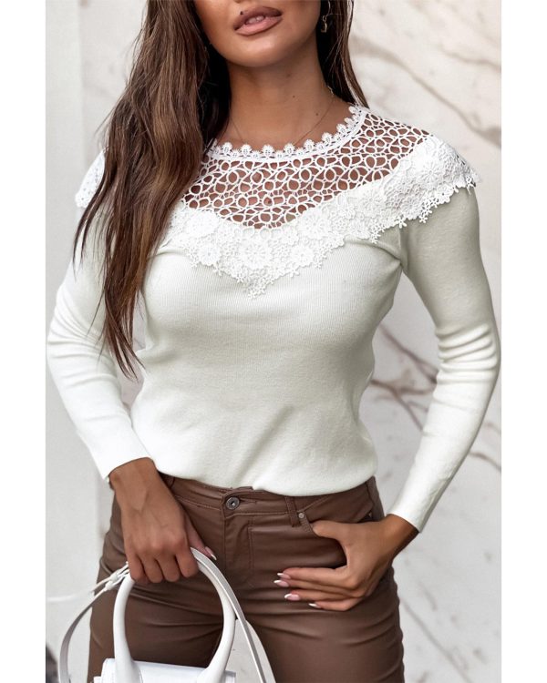 Azura Exchange Crochet Detail Long Sleeve Top – 2XL