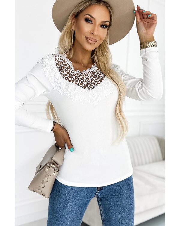 Azura Exchange Crochet Detail Long Sleeve Top – 2XL