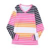 Azura Exchange Gradient Striped Long Sleeve V-Neck Blouse – L