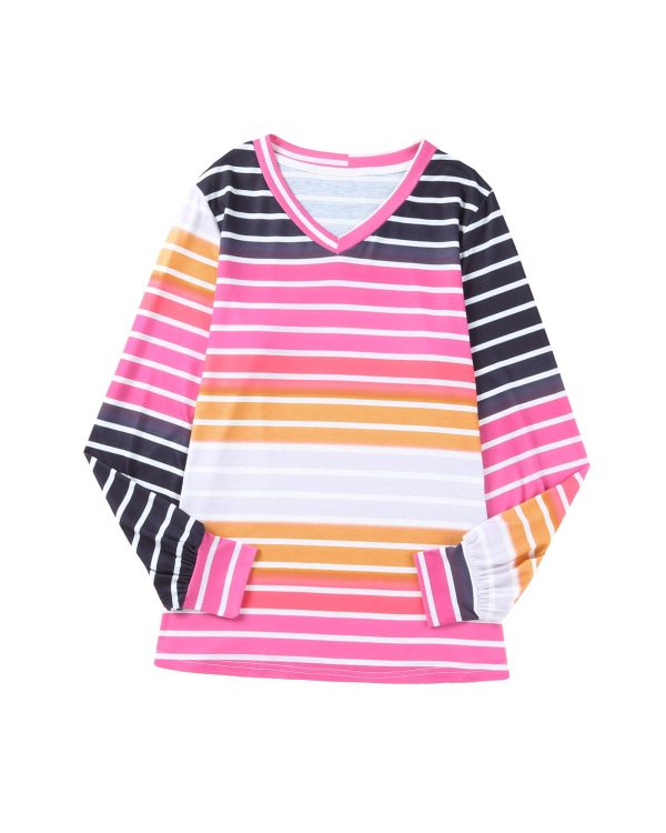 Azura Exchange Gradient Striped Long Sleeve V-Neck Blouse – L