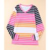 Azura Exchange Gradient Striped Long Sleeve V-Neck Blouse – L