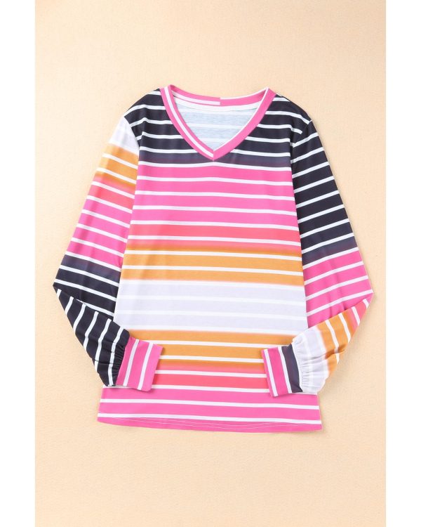 Azura Exchange Gradient Striped Long Sleeve V-Neck Blouse – L