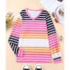 Azura Exchange Gradient Striped Long Sleeve V-Neck Blouse – L