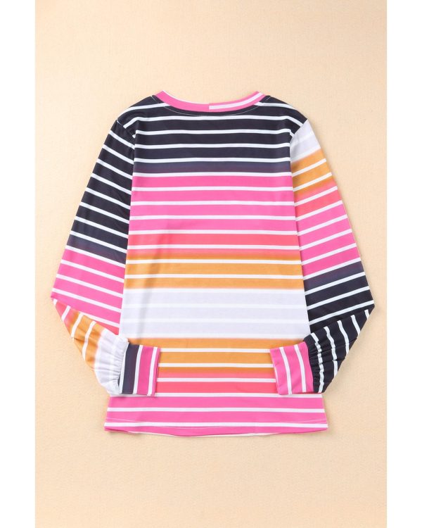 Azura Exchange Gradient Striped Long Sleeve V-Neck Blouse – L