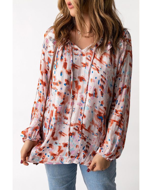 Azura Exchange Pattern Print Ruffled Pleated Long Sleeve Blouse – 2XL