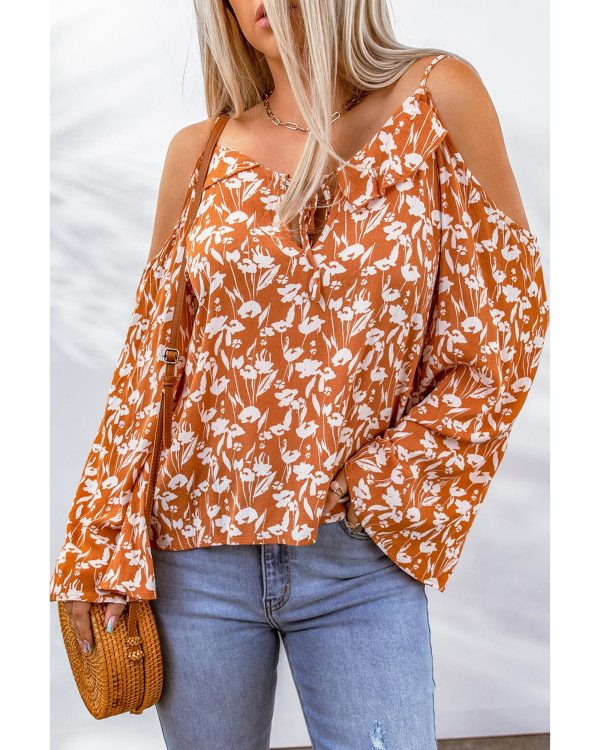 Azura Exchange Floral Tie Neck Cold Shoulder Blouse – 2XL