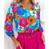 Azura Exchange Floral Print V Neck Blouse – L