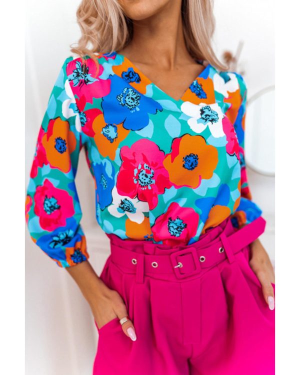 Azura Exchange Floral Print V Neck Blouse – L