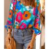 Azura Exchange Floral Print V Neck Blouse – L