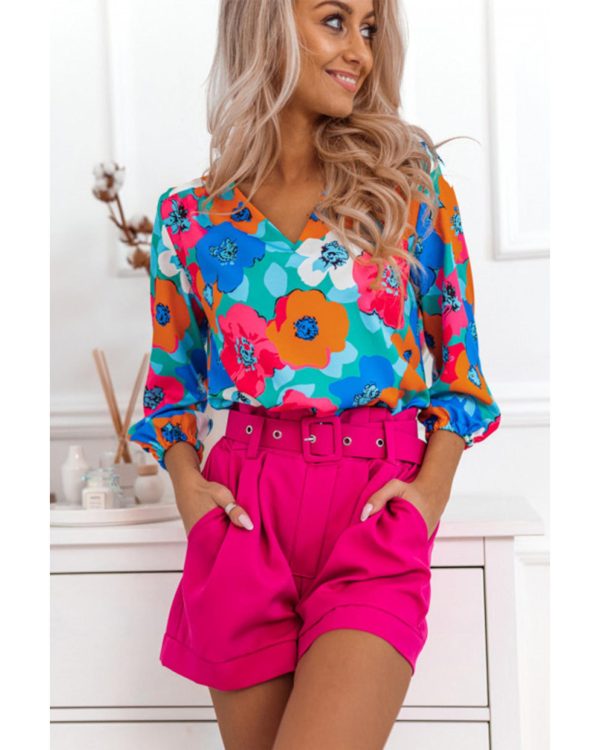 Azura Exchange Floral Print V Neck Blouse – L