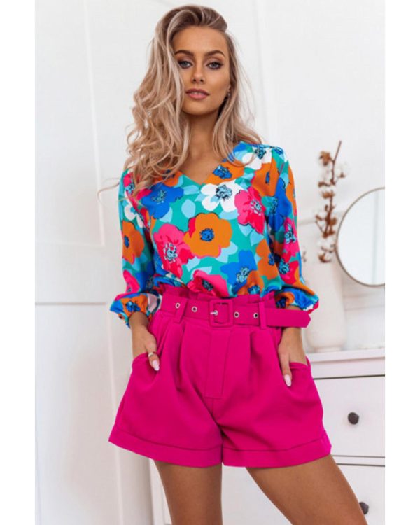 Azura Exchange Floral Print V Neck Blouse – L