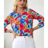 Azura Exchange V Neck 3/4 Sleeve Floral Print Blouse – L