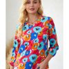 Azura Exchange V Neck 3/4 Sleeve Floral Print Blouse – L