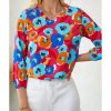 Azura Exchange V Neck 3/4 Sleeve Floral Print Blouse – L