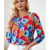 Azura Exchange V Neck 3/4 Sleeve Floral Print Blouse – L