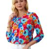 Azura Exchange V Neck 3/4 Sleeve Floral Print Blouse – L