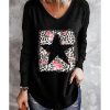 Azura Exchange Leopard Floral Star Print V Neck Top – M