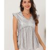 Azura Exchange Frilled V Neck Metallic Crinkle Blouse – L