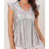 Azura Exchange Frilled V Neck Metallic Crinkle Blouse – L