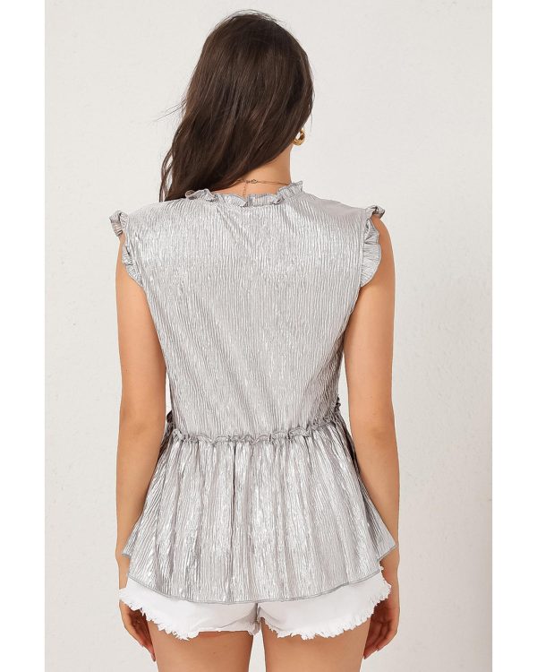 Azura Exchange Frilled V Neck Metallic Crinkle Blouse – L